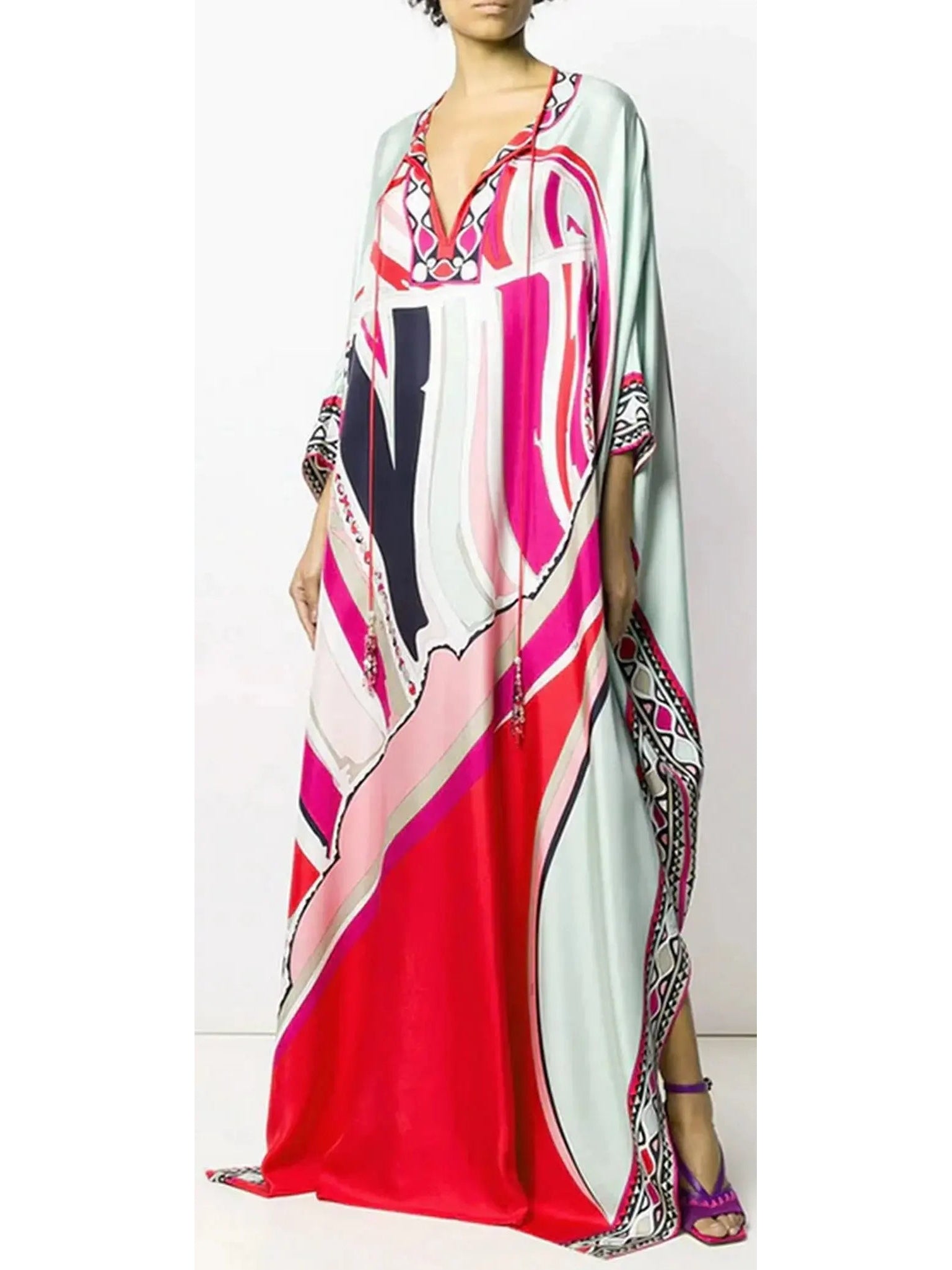 Ciwara Print Beaded Tassel Embellished Silk-Twill Kaftan - Dresses