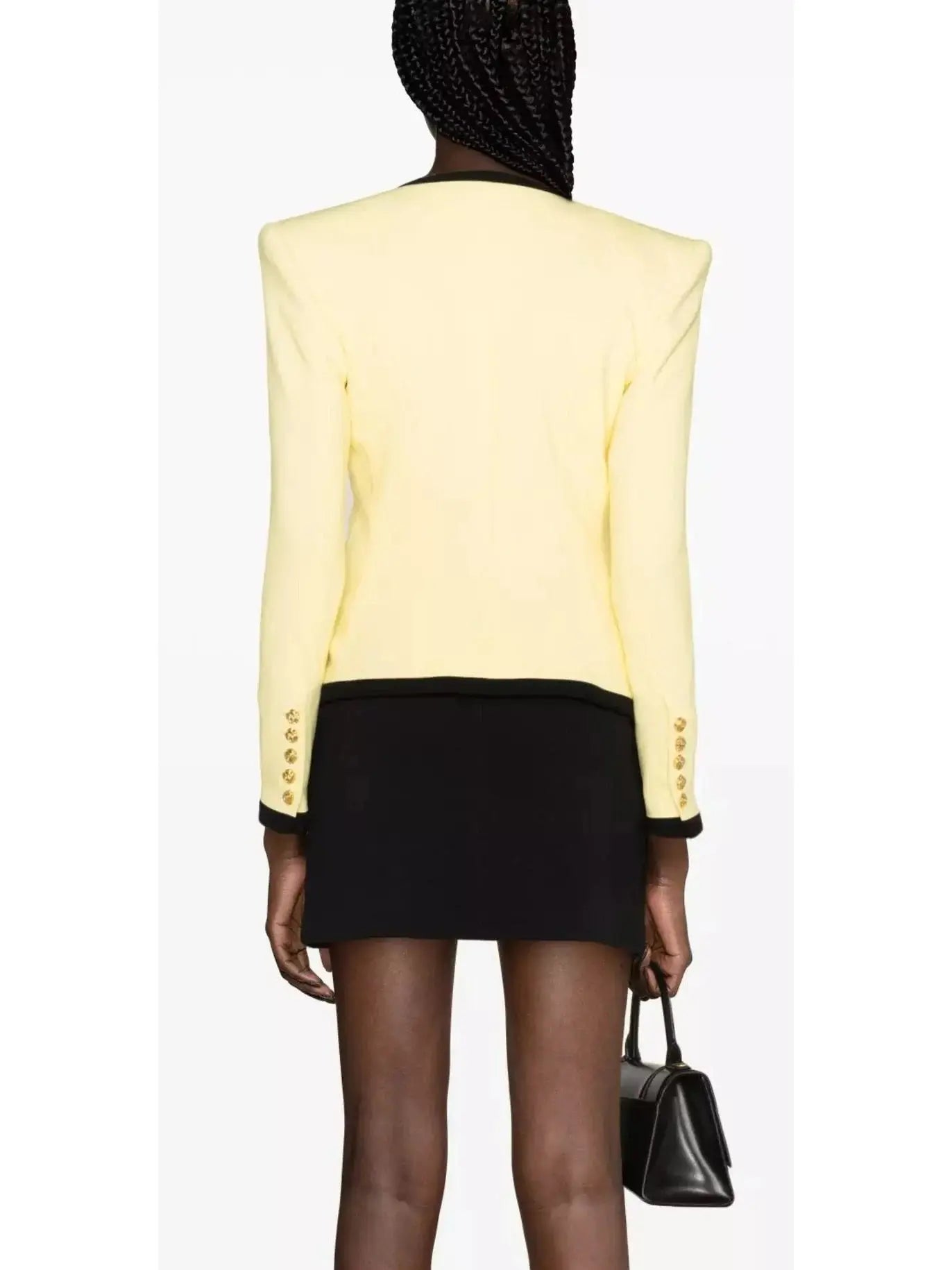 Collarless Crepe Blazer in Yellow and Black - Jackets