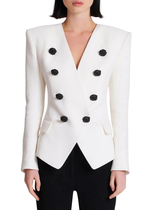 Collarless Floral-Buttoned Crepe Blazer - Jackets