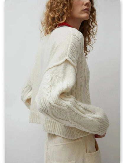 Color-Contrast Baby Alpaca Textured Cardigan - Sweaters & Knitwear