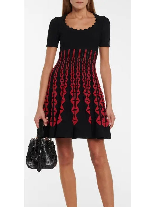 Color Contrast Knit Mini Dress - Dresses