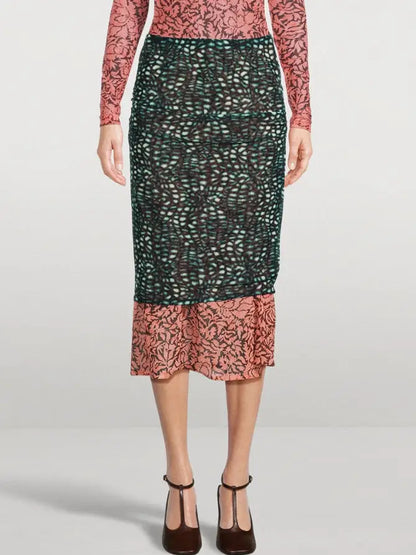 Color-Contrast Layered Mixed Print Midi Skirt - Skirts