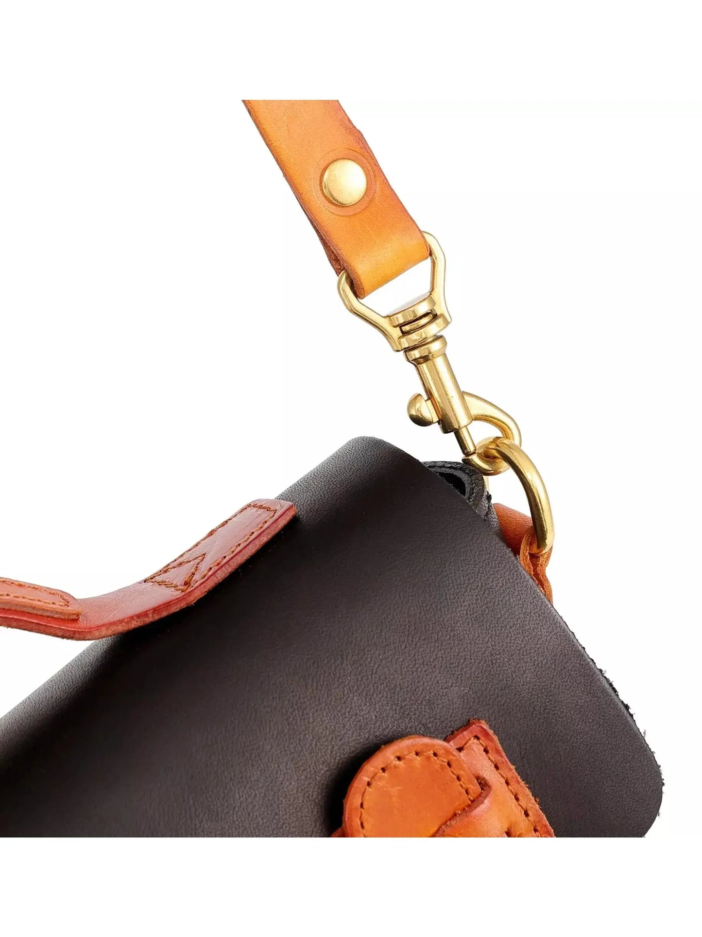 Color Contrast Mini Leather Satchel Bag in Black and Tan Leather - Handbags