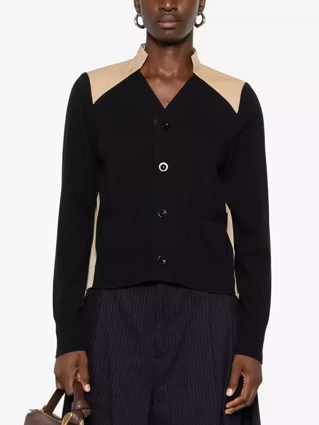 Color-Contrast Paneled Knit Cardigan Sweater - Sweaters & Knitwear