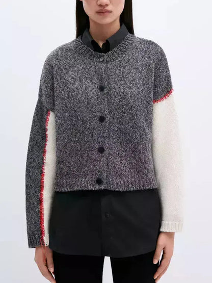 Color-Contrast Stitch Wool-Blend Cardigan - Sweaters & Knitwear