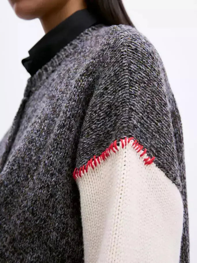 Color-Contrast Stitch Wool-Blend Cardigan - Sweaters & Knitwear