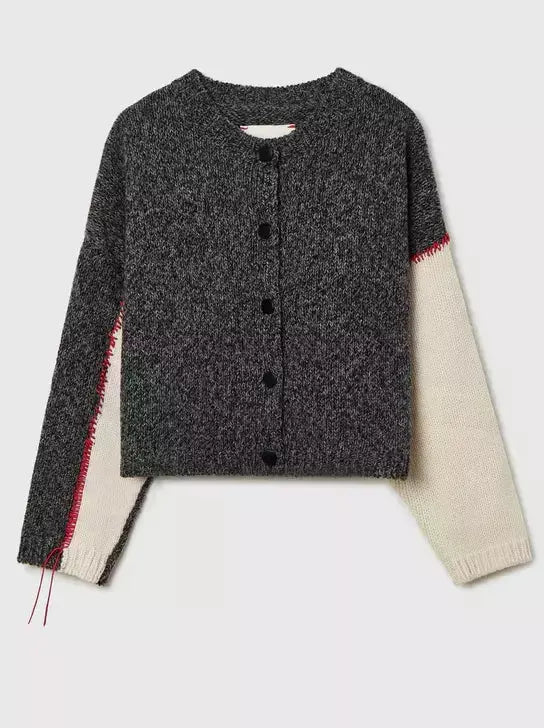 Color-Contrast Stitch Wool-Blend Cardigan - Sweaters & Knitwear