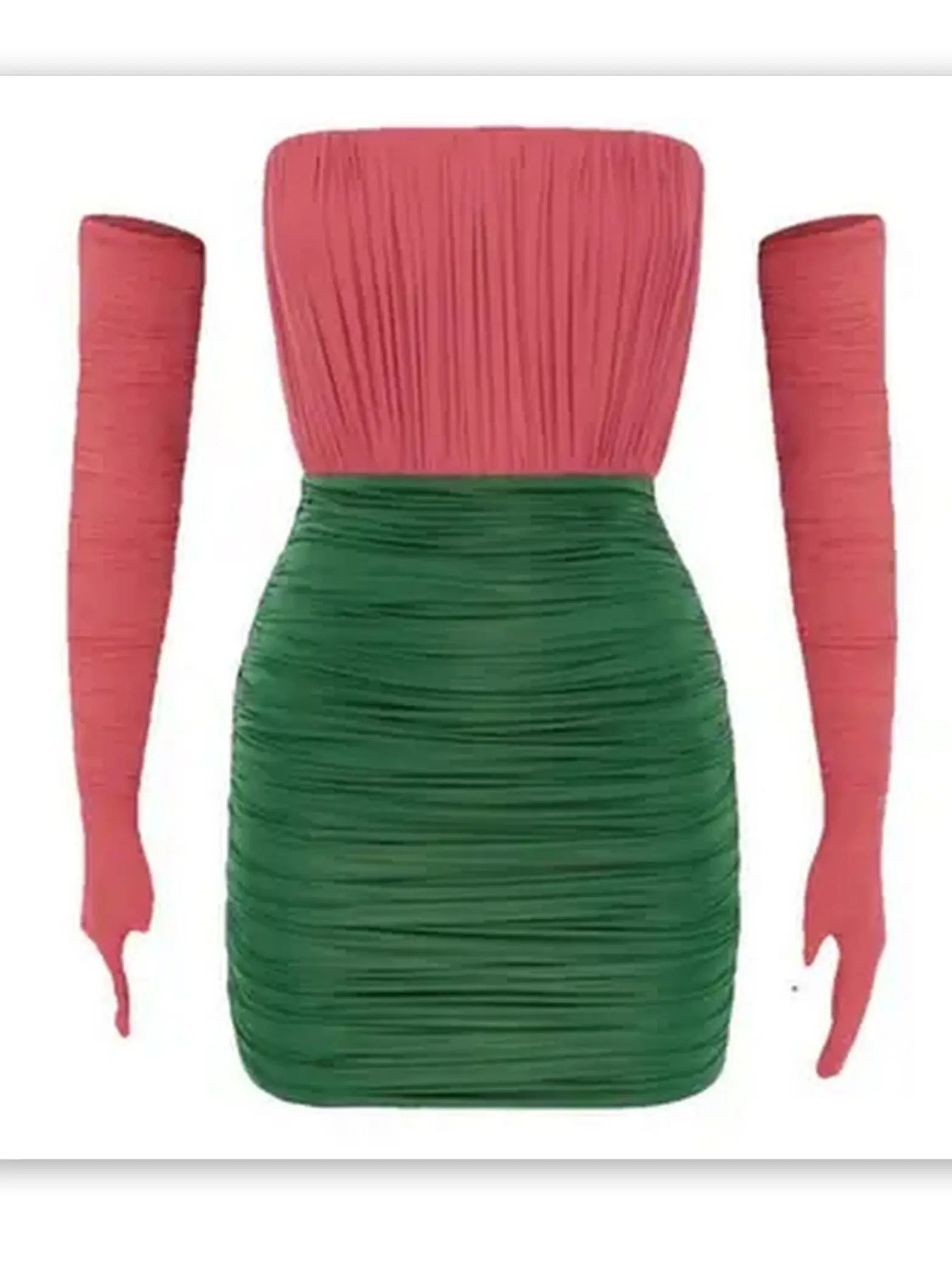 Color-Contrast Strapless Ruched Mini Dress with Long Gloves - Dresses