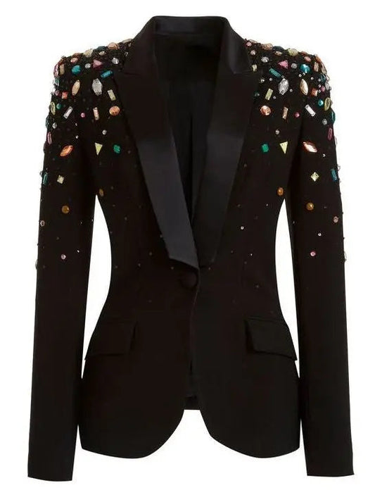 Colorful Bead Embroidered Cady Tuxedo Jacket In Black - Jackets