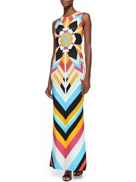 Colorful Long Geometric Print Maxi Dress - Dresses