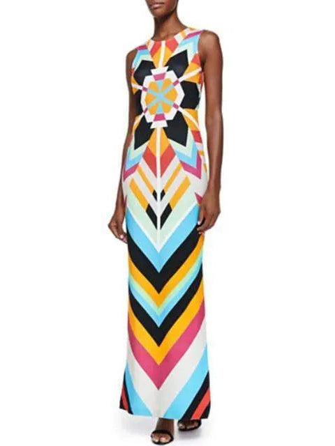 Colorful Long Geometric Print Maxi Dress - s - Dresses