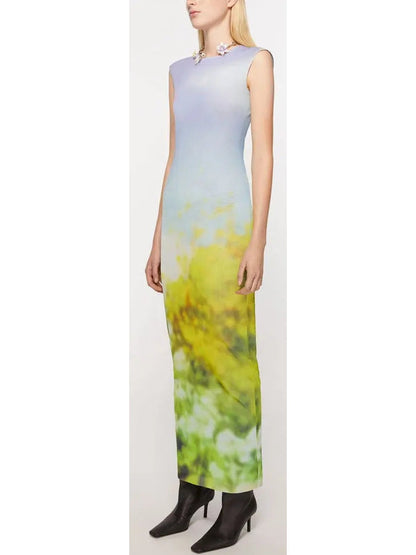 Column Dress In Blurred Print - Dresses