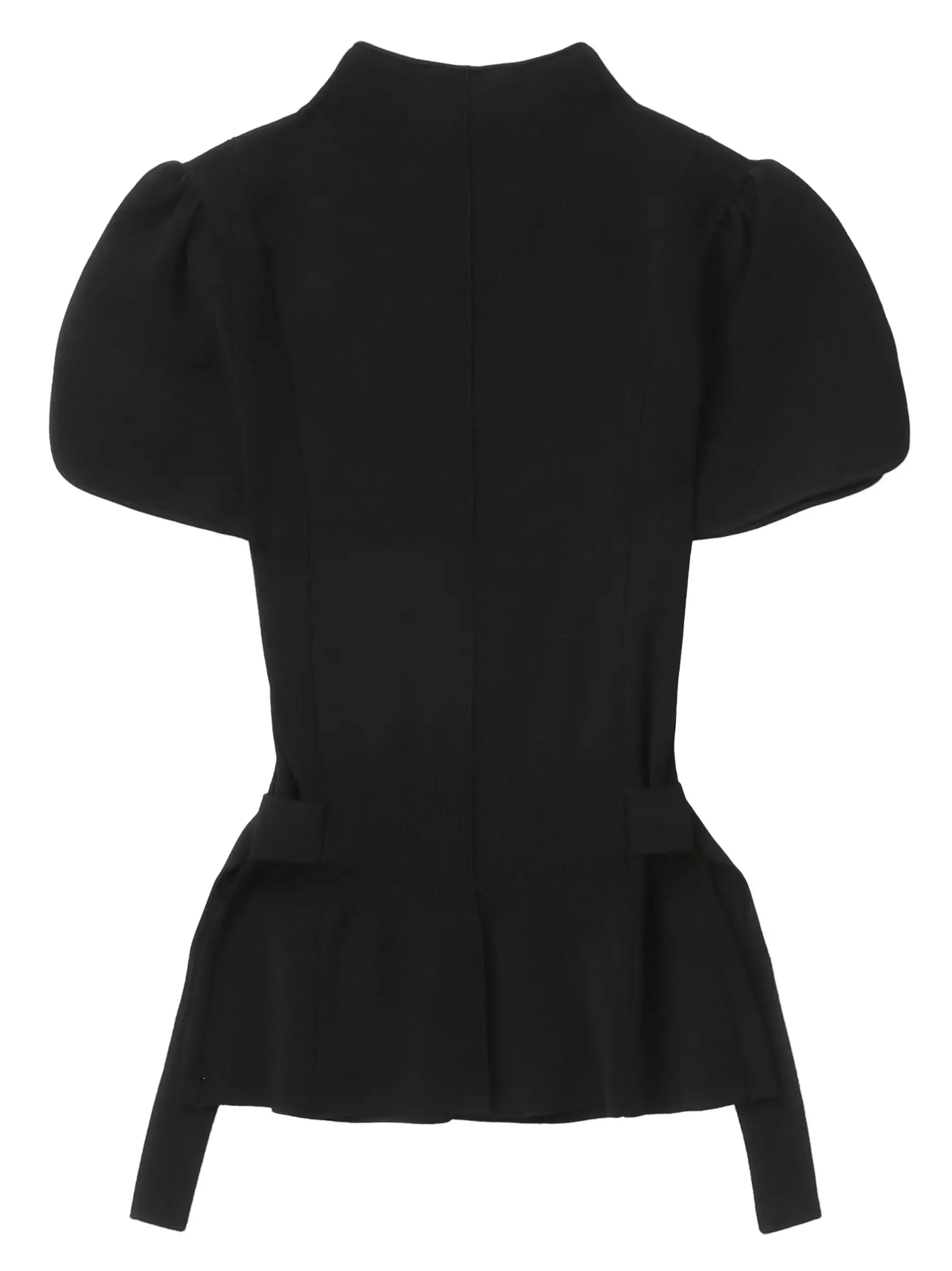 Compact Knit Puff-Sleeve Buckled Top - Tops