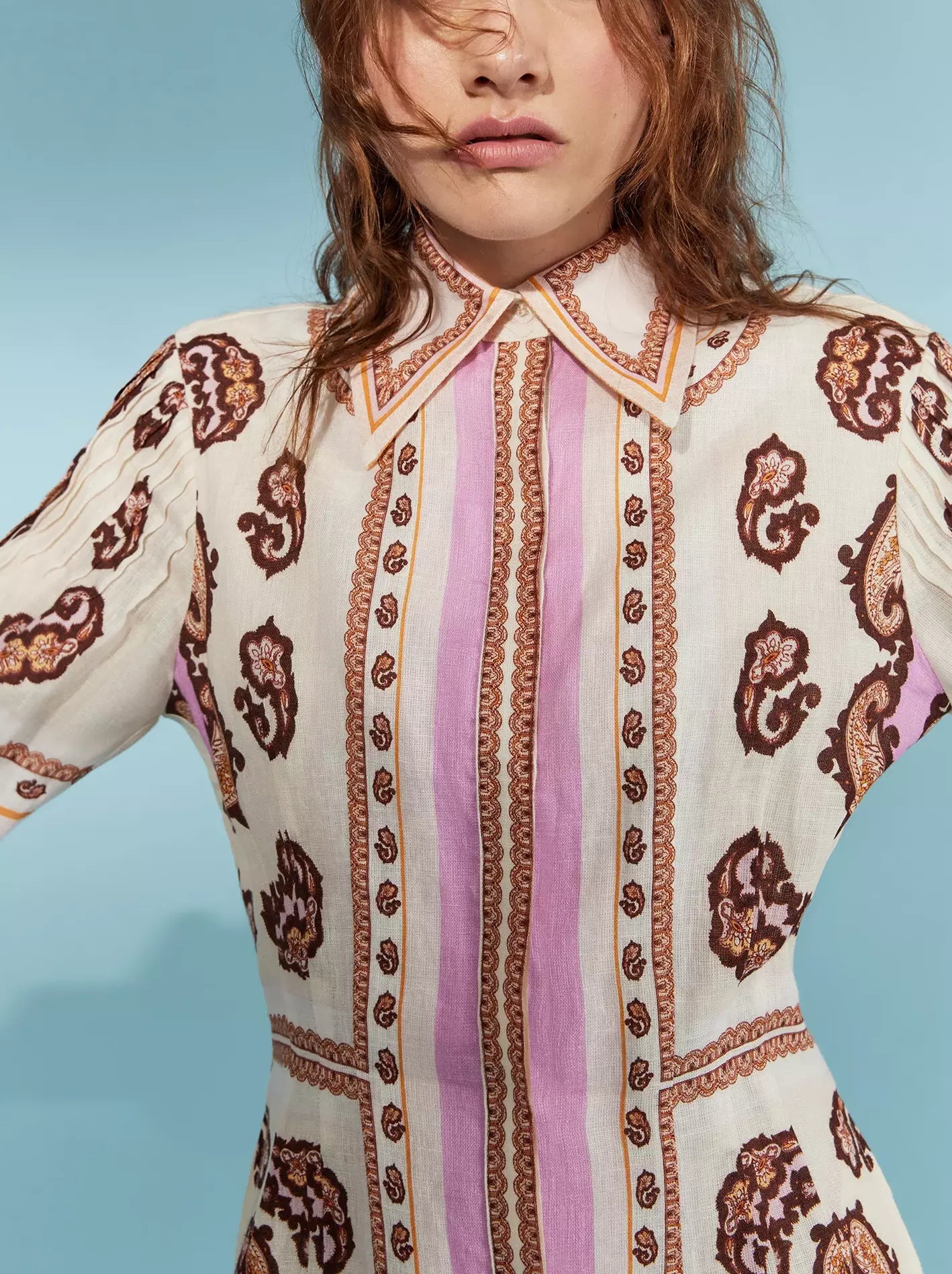 Patterned Concealed-Button Printed Linen Mini Shirt Dress showcasing chic style and comfort