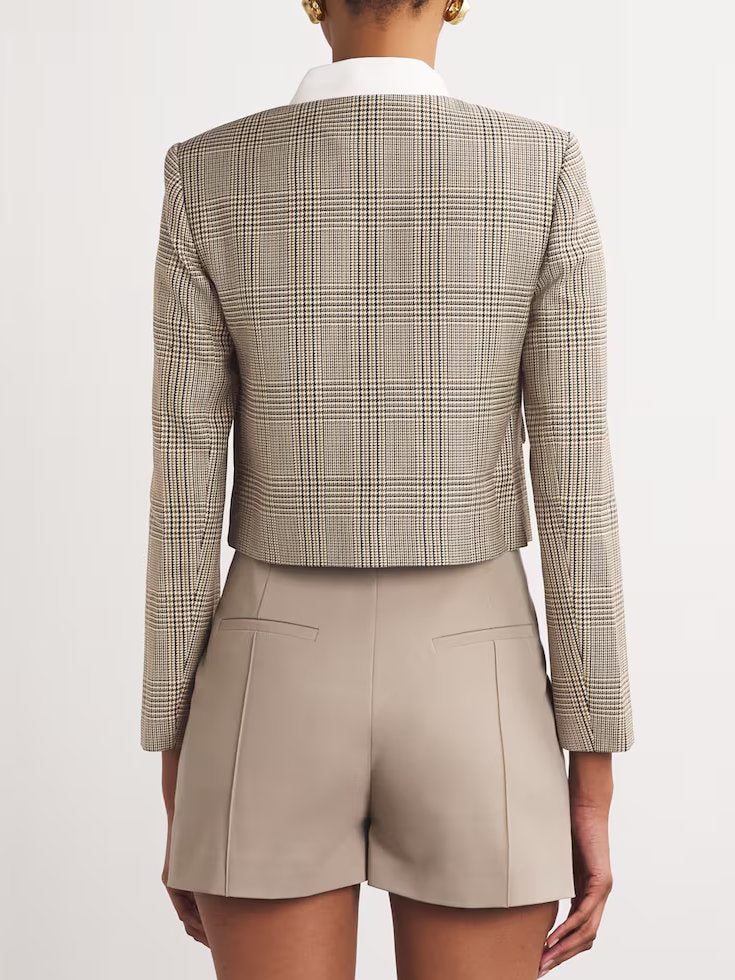 Contrast-Collar Cropped Check Button-Down Jacket - Jackets