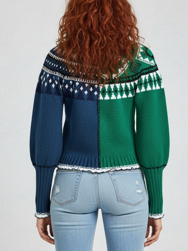 Contrast Fair Isle Zip-Front Sweater - Sweaters & Knitwear