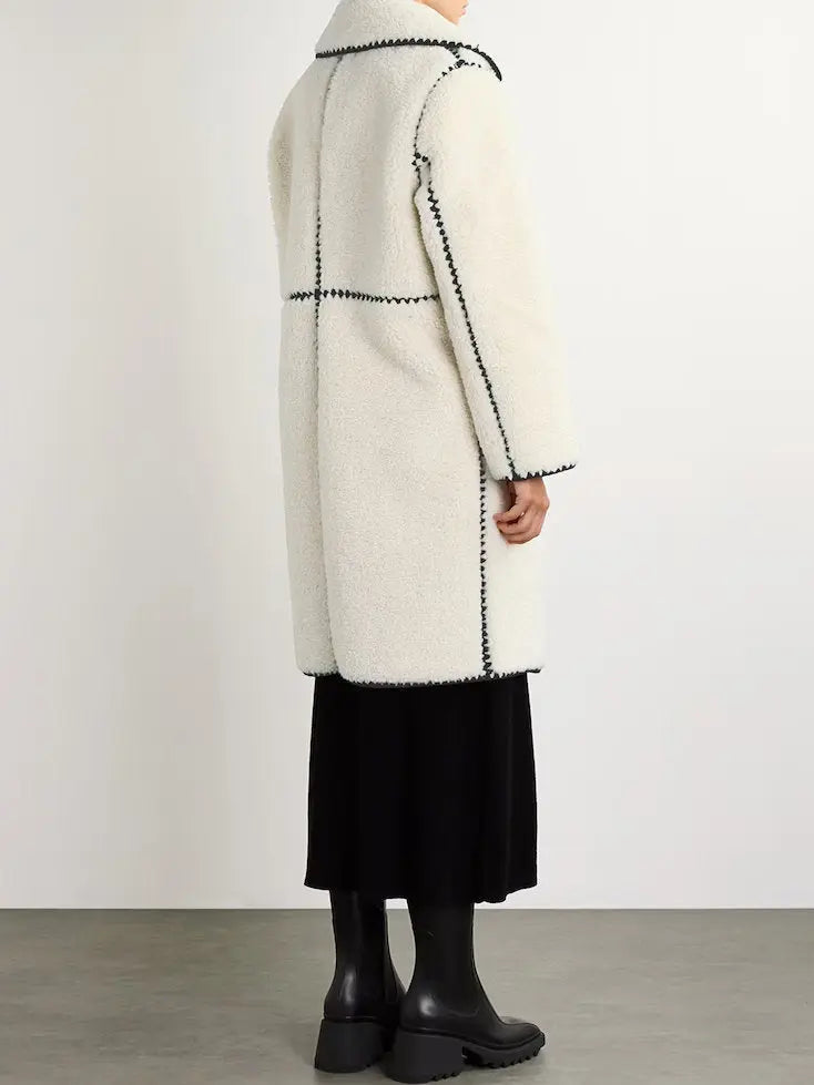 Contrast-Stitch Faux Shearling Coat - Coats