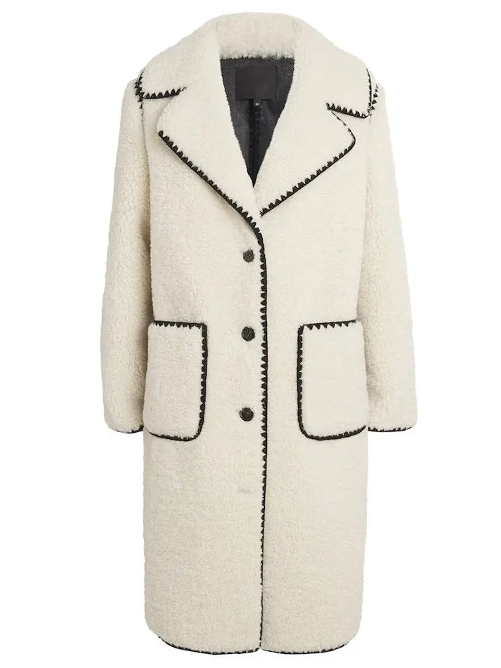 Contrast-Stitch Faux Shearling Coat - Coats