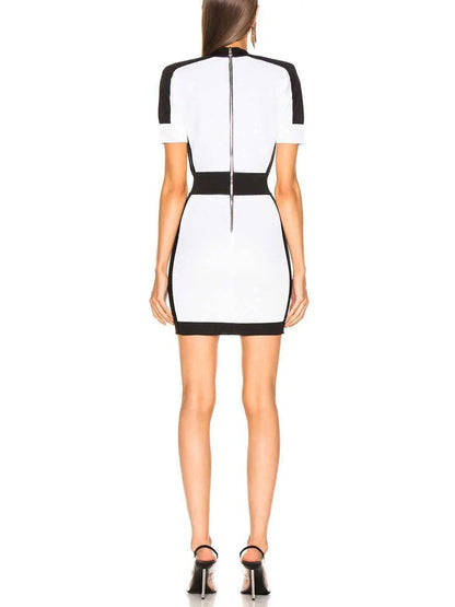 Contrast Trim Lurex Short Sleeve Mini Dress - Dresses