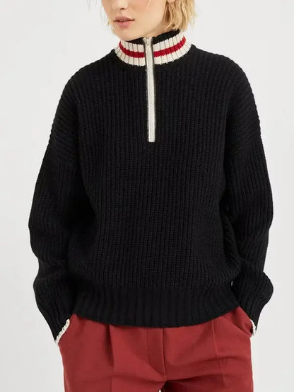 Contrasting Mock-Neck Cashmere Half-Zip Sweater - Sweaters & Knitwear