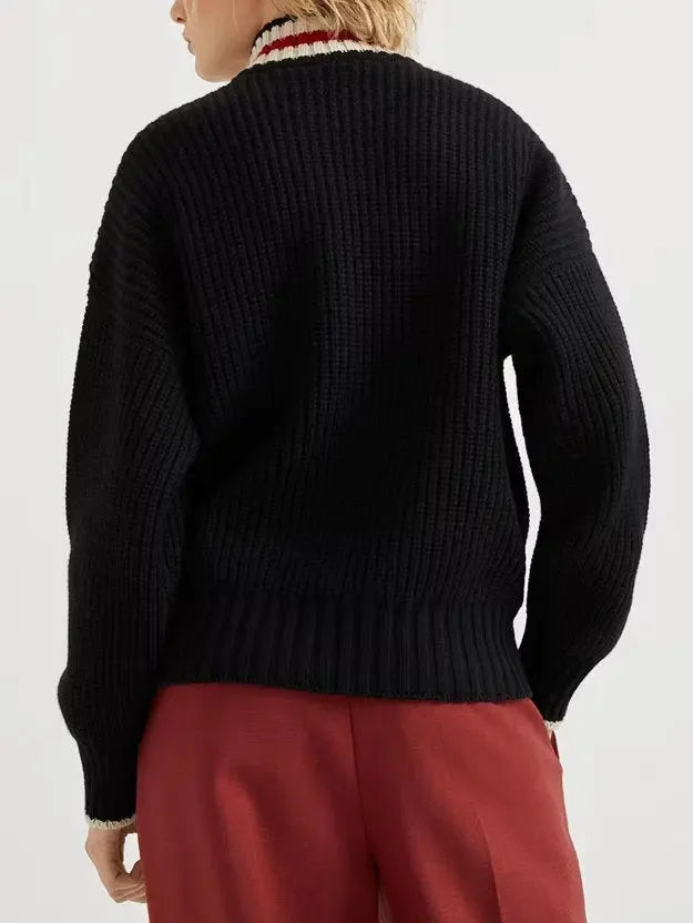 Contrasting Mock-Neck Cashmere Half-Zip Sweater - Sweaters & Knitwear