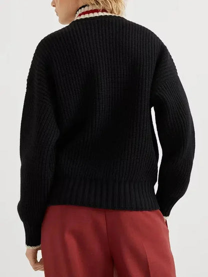 Contrasting Mock-Neck Cashmere Half-Zip Sweater - Sweaters & Knitwear