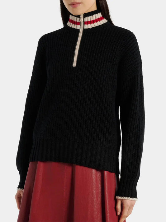 Contrasting Mock-Neck Cashmere Half-Zip Sweater - Sweaters & Knitwear