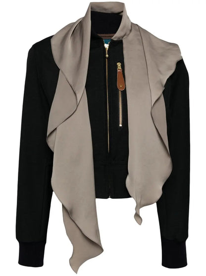 Contrasting Scarf-Detail Cropped Zip Jacket - Jackets