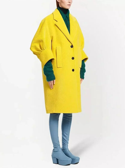 Corduroy Coat with Puff-Sleeves in Yellow - Coats