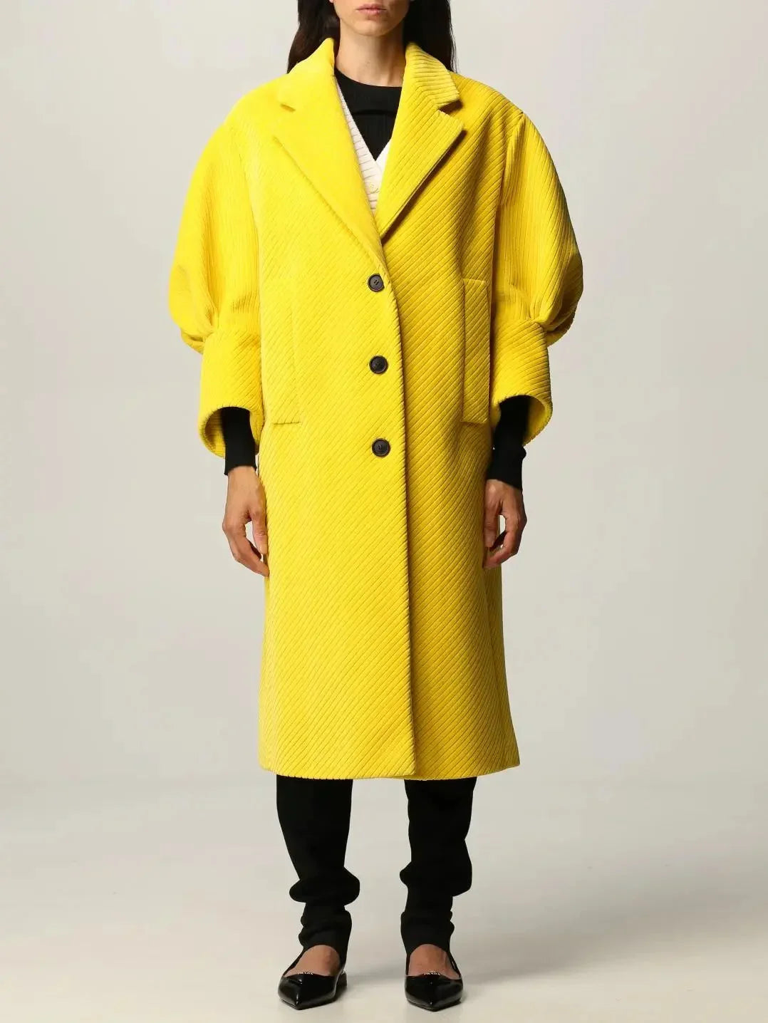 Corduroy Coat with Puff-Sleeves in Yellow - Coats