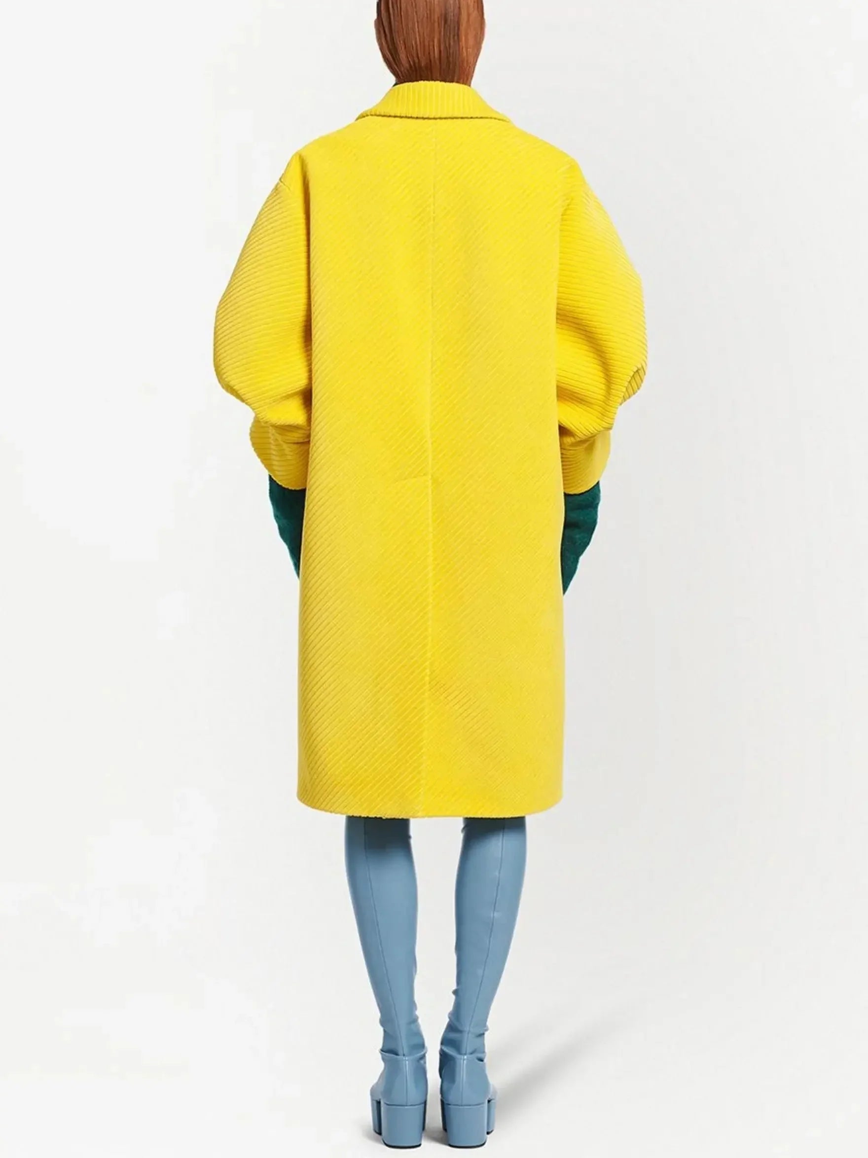 Corduroy Coat with Puff-Sleeves in Yellow - Coats