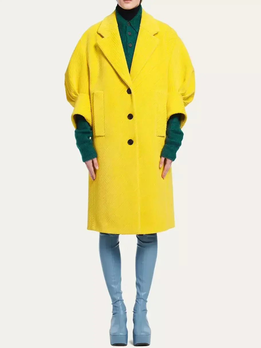 Corduroy Coat with Puff-Sleeves in Yellow - Coats