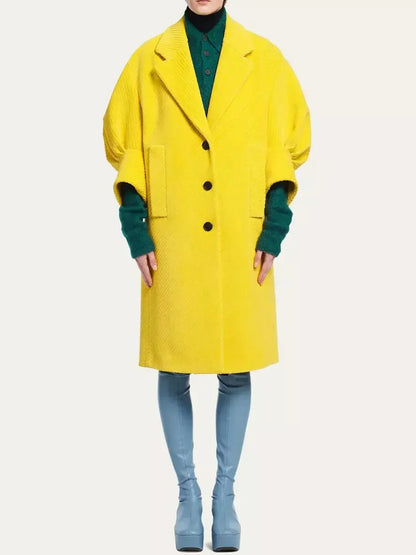 Corduroy Coat with Puff-Sleeves in Yellow - Coats