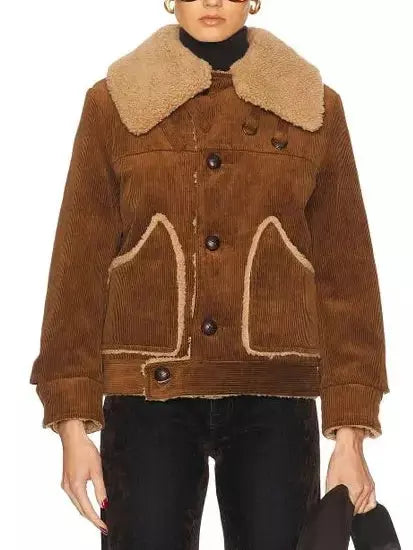 Corduroy Jacket with Shearling Trim - Jackets