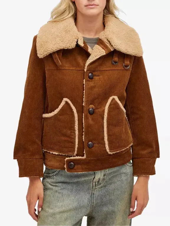 Corduroy Jacket with Shearling Trim - Jackets