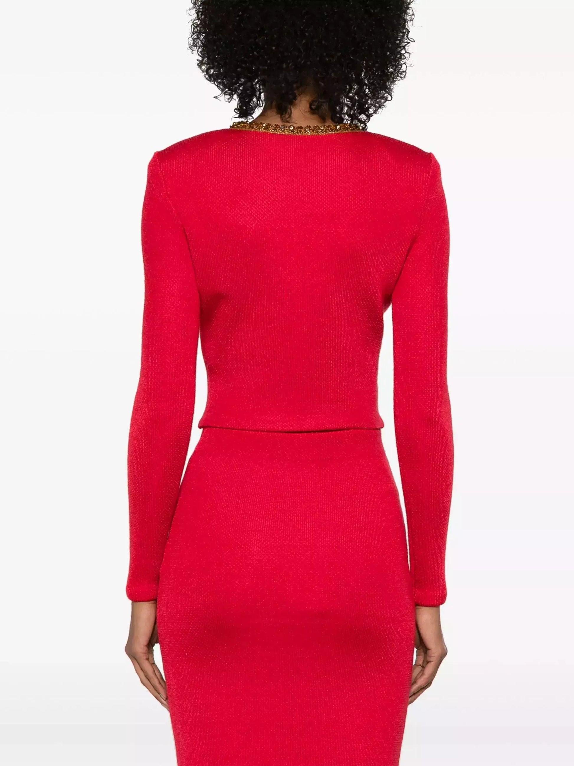 Corsage Knit Cardigan Jacket and Skirt Set in Red - Suits & Sets