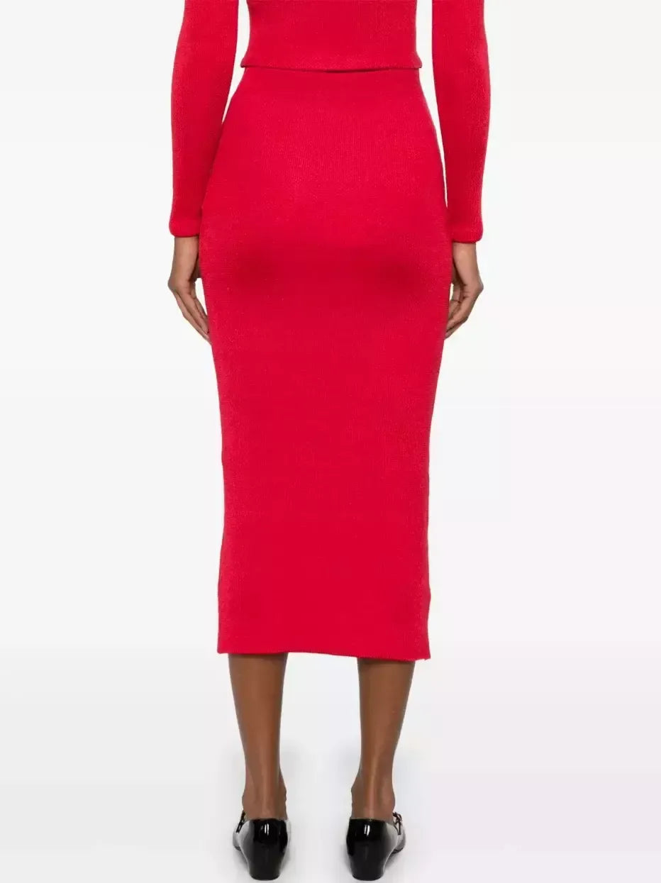 Corsage Knit Cardigan Jacket and Skirt Set in Red - Suits & Sets