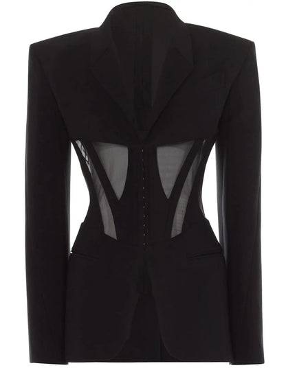 Corset Cut-Out Sheer-Panel Blazer Jacket - Jackets