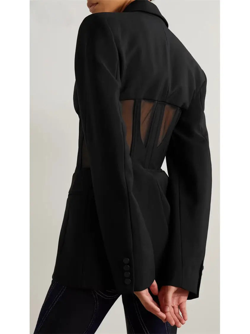 Corset Cut-Out Sheer-Panel Blazer Jacket - Jackets