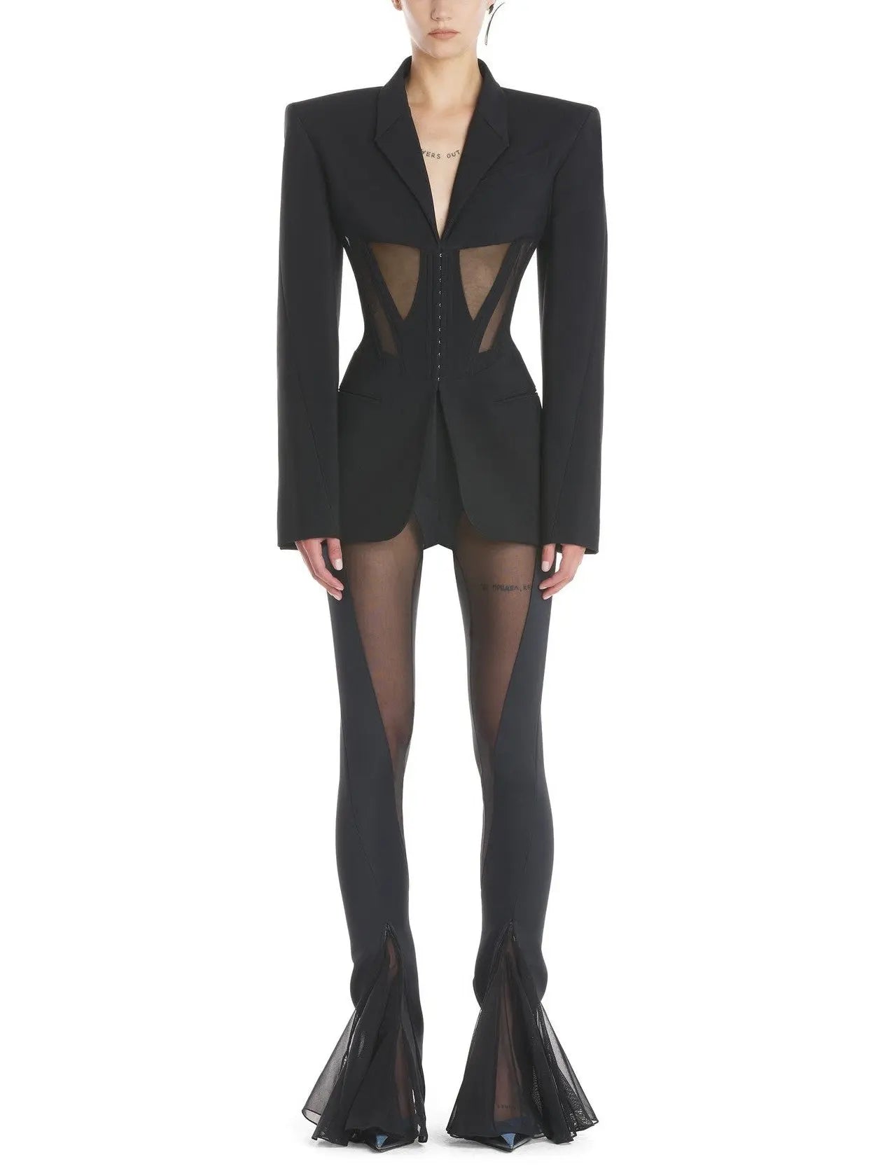 Corset Cut-Out Sheer-Panel Blazer Jacket - small - Jackets