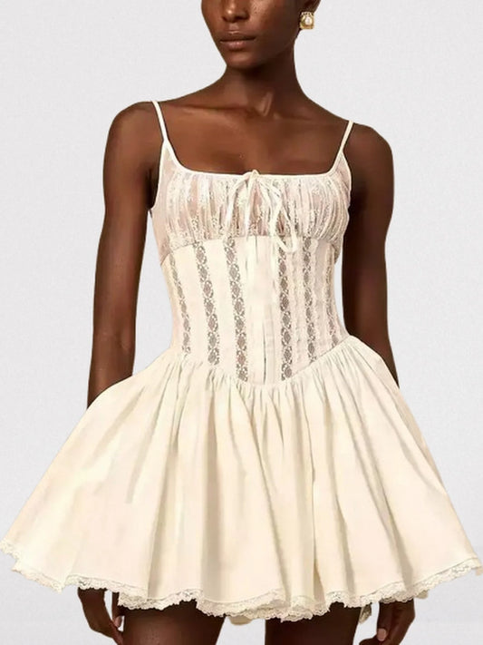 Corset Fit & Flare Lace Detail Mini Dress - Small - Dresses