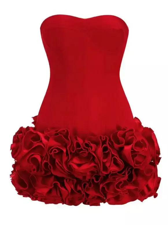 Corset Red Floral-Appliques Strapless Mini Dress - Dresses