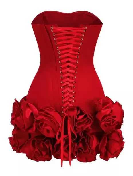 Corset Red Floral-Appliques Strapless Mini Dress - Dresses