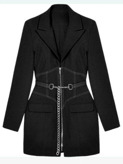 Corset Zip-Front Mini Blazer Dress with Chain Belt - Dresses