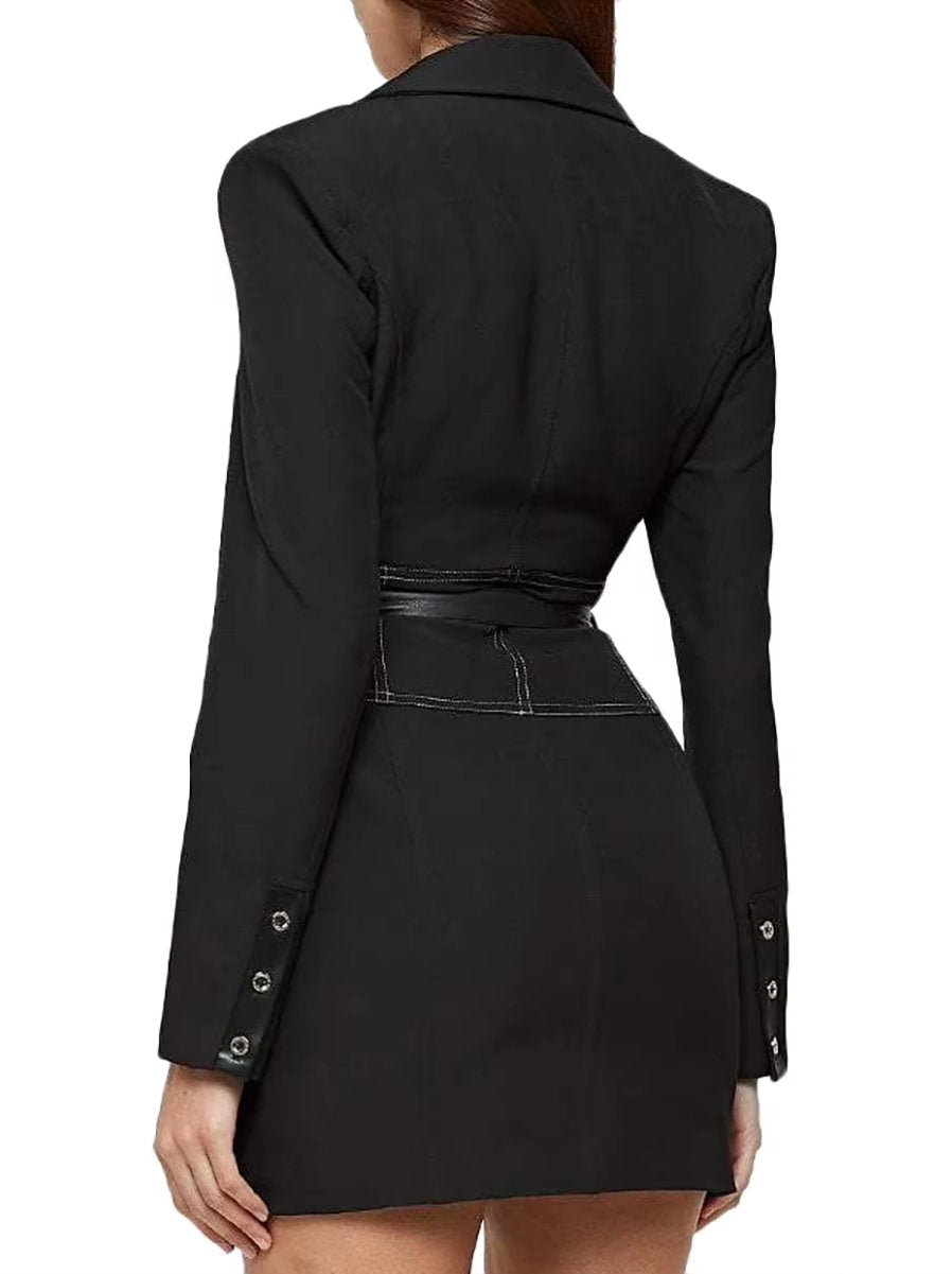 Corset Zip-Front Mini Blazer Dress with Chain Belt - Dresses