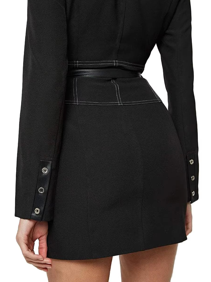 Corset Zip-Front Mini Blazer Dress with Chain Belt - Dresses