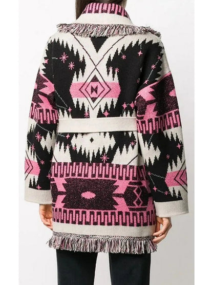 Cosmic-Pattern Fringed-Edge Cardigan - Sweaters & Knitwear