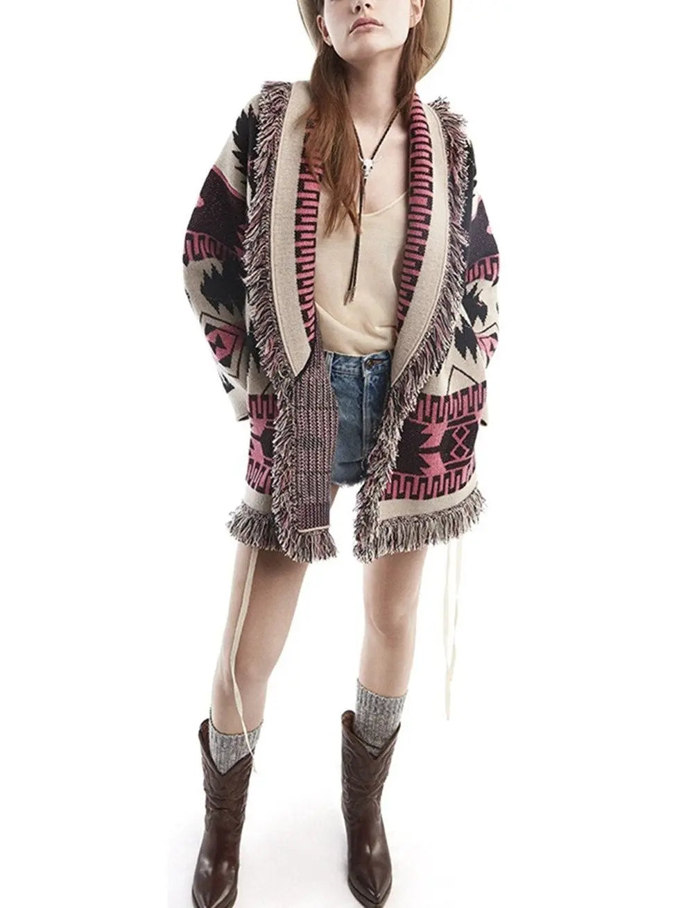 Cosmic-Pattern Fringed-Edge Cardigan - Sweaters & Knitwear