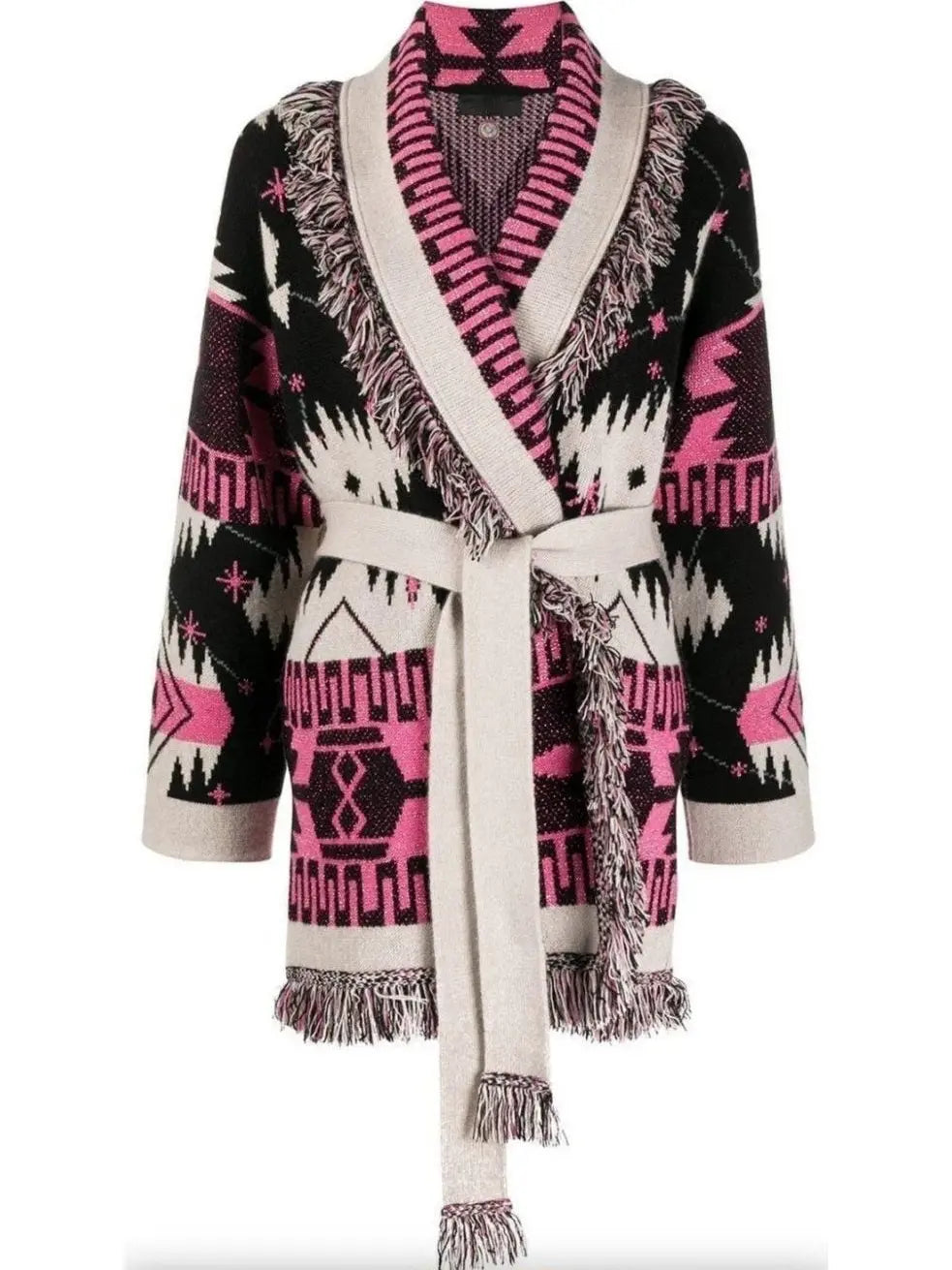 Cosmic-Pattern Fringed-Edge Cardigan - Sweaters & Knitwear