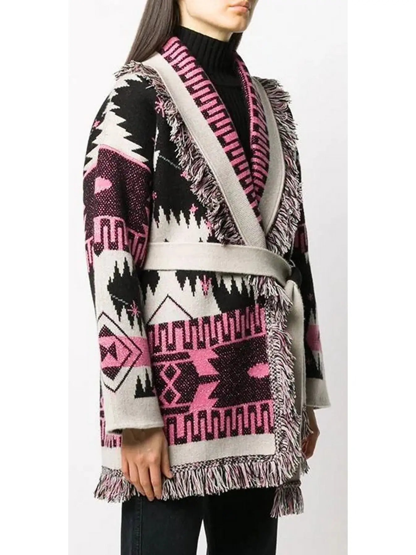 Cosmic-Pattern Fringed-Edge Cardigan - Sweaters & Knitwear